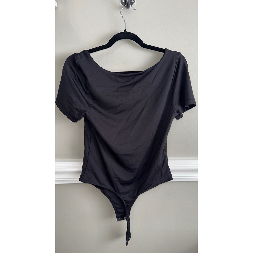 House of Harlow 1960 Womens Black Square Short Sleeve Bodysuit Size Medium 337 - Picture 4 of 5